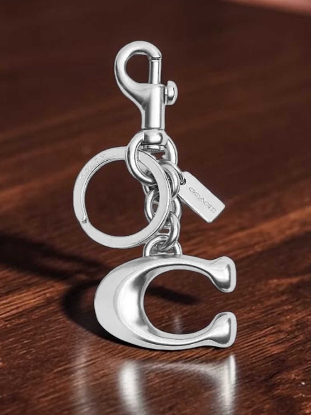 Coach Silver 'C' Logo Key Clip Keychain